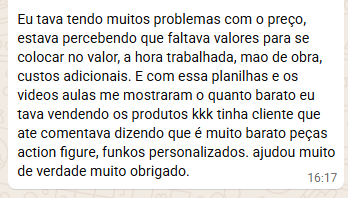 Depoimento de aluno sobre valor do produto