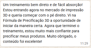 Depoimento de aluno sobre confiança na precificação
