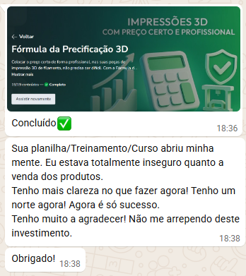 Depoimento de aluno sobre clareza no negócio