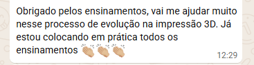 Depoimento de aluno sobre evolução na impressão 3D