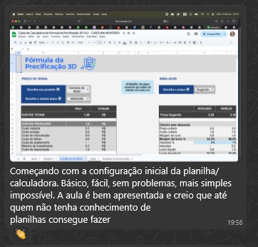 Depoimento de aluna sobre facilidade da planilha