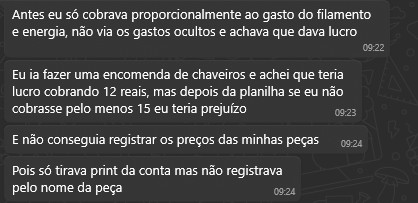 Depoimento de aluno sobre gastos ocultos e prejuízo