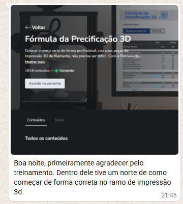 Depoimento de aluno sobre norte para começar na impressão 3D