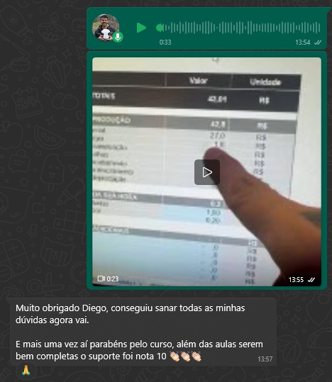 Depoimento de aluno sobre suporte nota 10